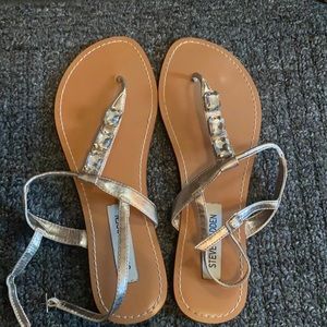 Rose gold leather with rhinestone embellished sandal